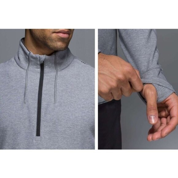 Lululemon Men's Sweat Session 1/2 Zip Silver Heathered Slate Sz L - Picture 8 of 11